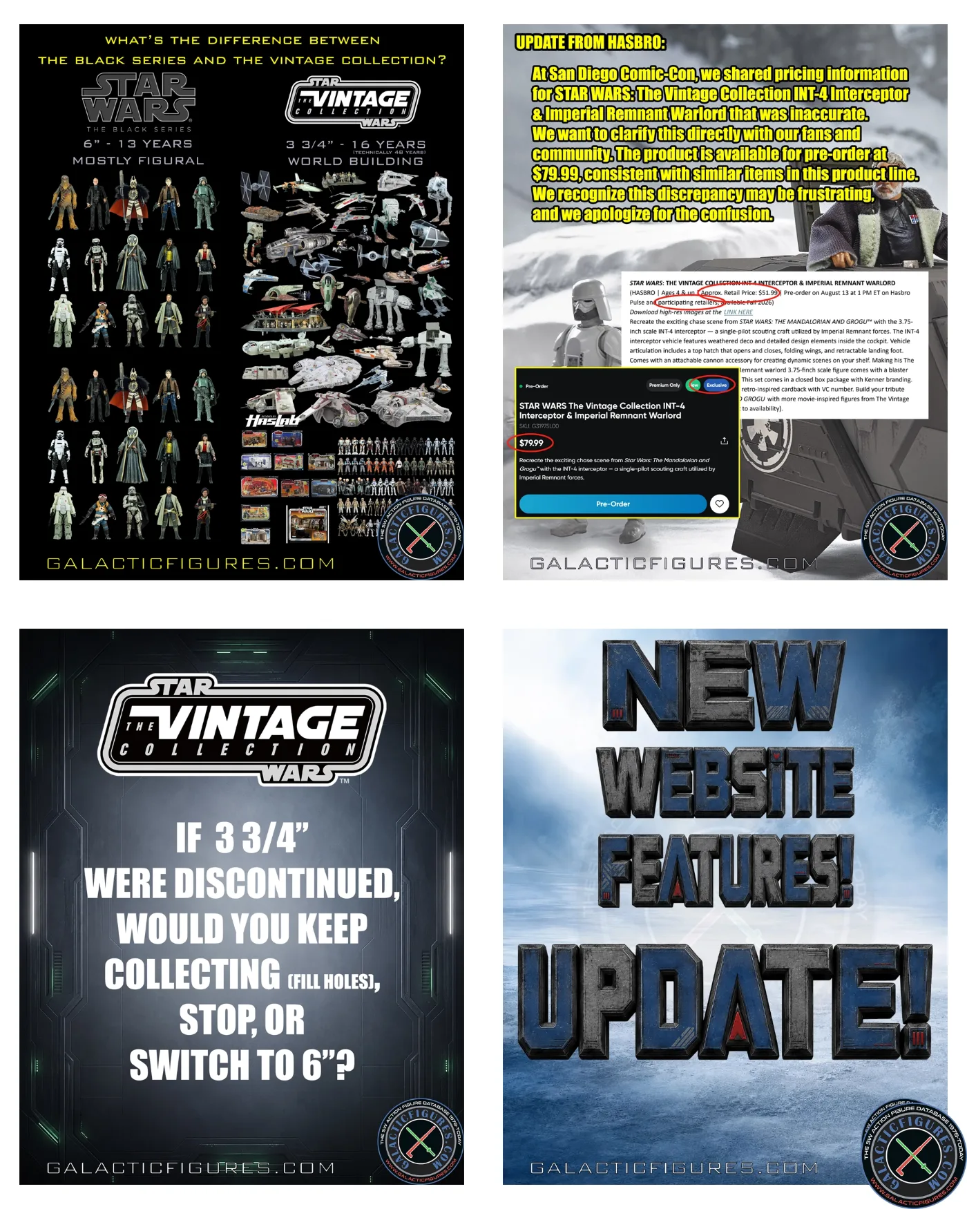 August 2026 Star Wars action figure recap featuring D23, the Vintage Collection INT-4 Interceptor and GalacticFigures Collector’s Corner