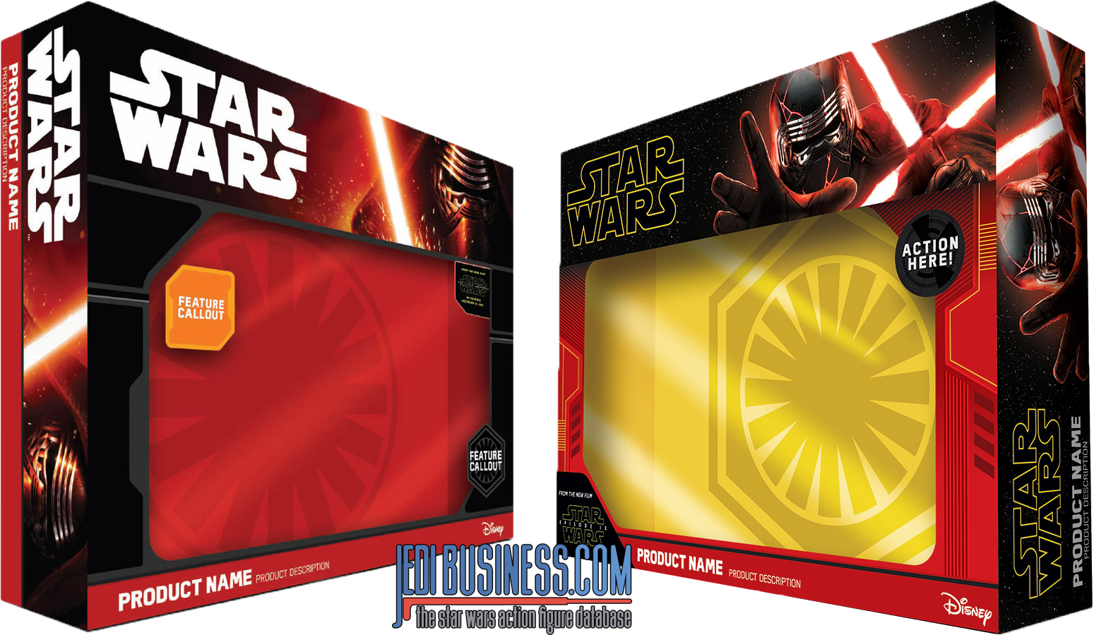 The Force Awakens and Rise Of Skywalker packaging